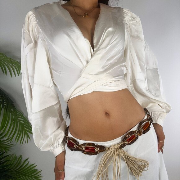 Vintage Y2K Macrame Beaded Bohemian Fairy Grunge Coastal Cowgirl Hippie Tie Belt - Picture 2 of 7